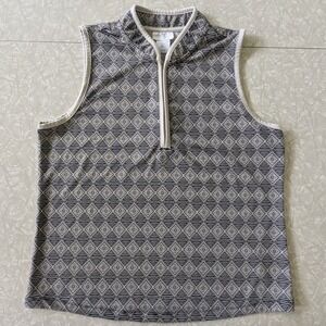 Sigrid Olsen Golf & Tennis L Geometric Pattern Sleeveless Quarter Zip Top UPF 50